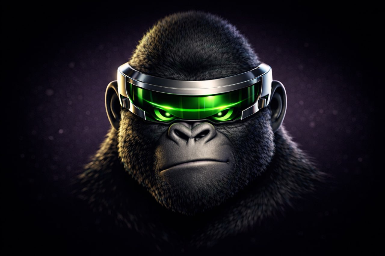 The Gain Gorilla mascot: a gorilla wearing a glowing green visor
